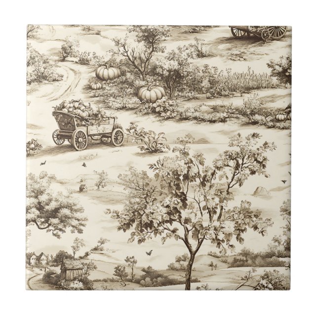 Classic Sepia Autumn Pumpkin Countryside Pattern Tile (Front)