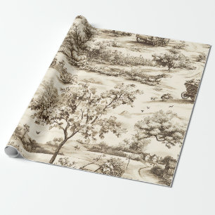 Classic Sepia Autumn Pumpkin Countryside Pattern Wrapping Paper