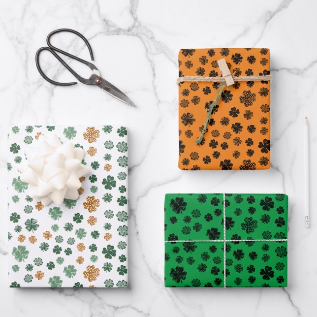 Classic Shamrock Pattern St. Patrick's Day set of  Wrapping Paper Sheet (Front)