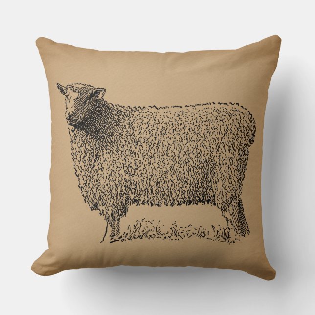 Classic Sheep Art Illustration Antique Farm Animal Cushion (Front)