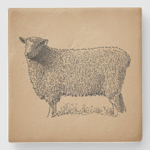 Classic Sheep Art Illustration Antique Farm Animal Stone Coaster