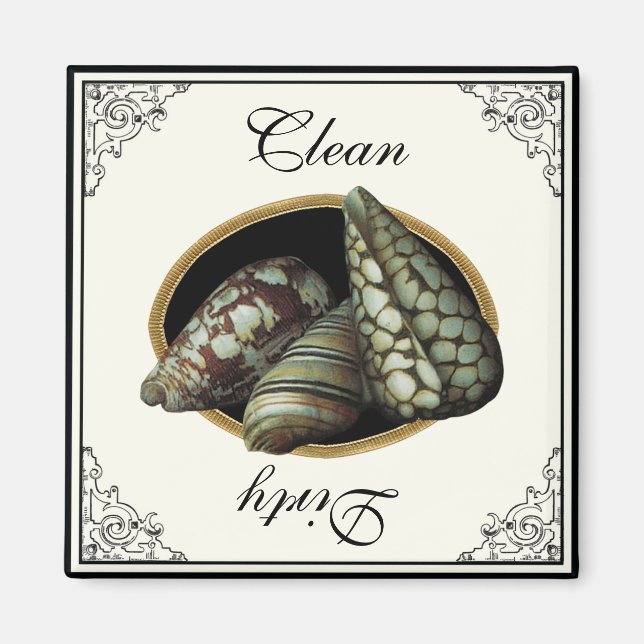 Classic Shells Black Clean Dirty Dishwasher Magnet (Front)