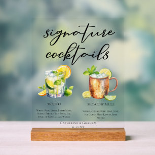 Classic Signature Cocktails Mojito Moscow Mule Acrylic Sign