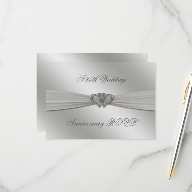 Classic Silver 25th Wedding Anniversary RSVP (Front/Back In Situ)