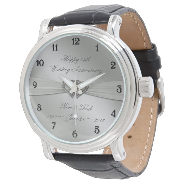 Classic Silver 25th Wedding Anniversary Watch (Angled)