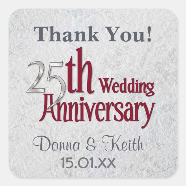 Classic Silver Anniversary - Thank You Square Sticker (Front)