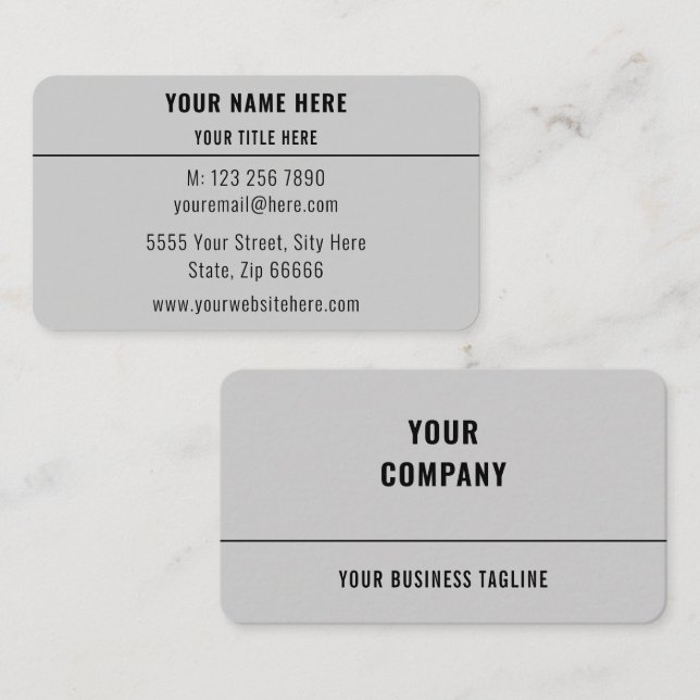 Classic Silver Business Card - Simple Personalised (Front/Back)