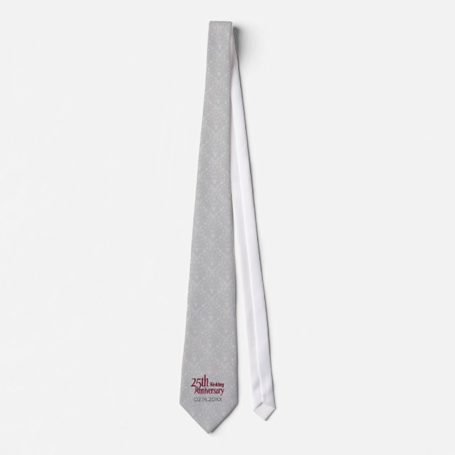 Classic Silver Damask 25th Wedding Anniversary Tie (Front)