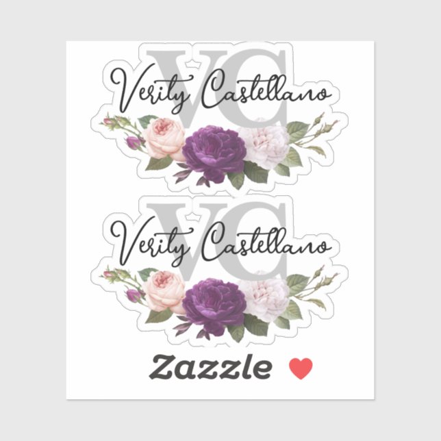Classic Silver Floral Rose Personal Name Logo 2-Up (Sheet)
