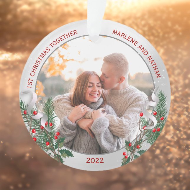 Classic Silver Frame Photo 1st Christmas Together Ornament (Creator Uploaded)