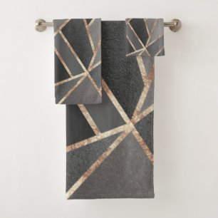 Classic Silver Gray Charcoal Rose Gold Geo #1 Bath Towel Set