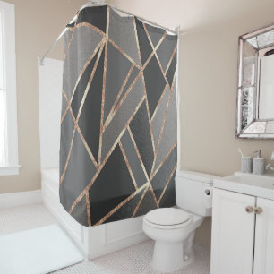 Classic Silver Gray Charcoal Rose Gold Geo #1 Shower Curtain