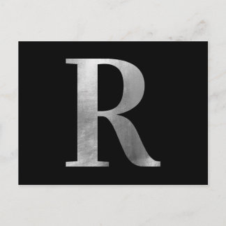 Classic Silver Grey Foil Monogram R on Black Postcard