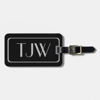 Classic Silver Initials on Black Luggage Tags