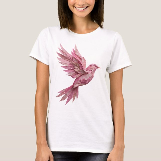 Classic Silver PINK BIRD Text Design T-Shirt (Front)