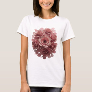 Classic Silver PINK ROSES AND GLITTER Design T-Shirt