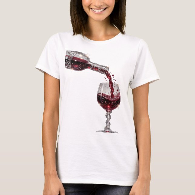Classic Silver RED WINE Print T-Shirt (Front)