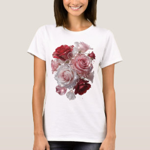 Classic Silver ROSE BLOOM Artistic Motif T-Shirt