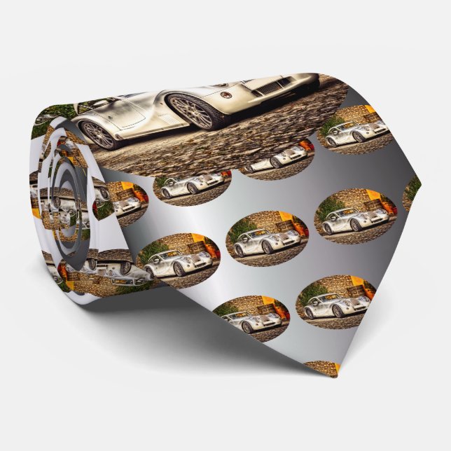 Classic Silver Sports Car Tie (Rolled)