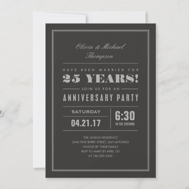 Classic Silver Wedding Anniversary Invitations (Front)