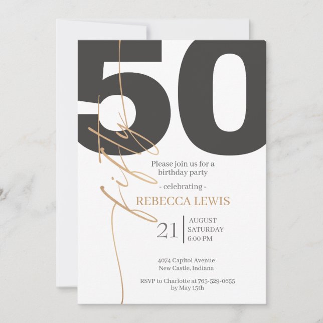 Classic Simple 50th Modern Adult Birthday Invitation (Front)