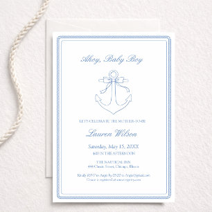 Classic Simple Ahoy Baby Boy Elegant Shower Invitation