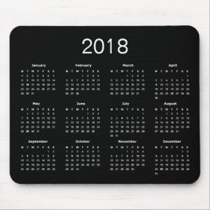 Classic Simple Black And White 2018 Calendar Mouse Mat