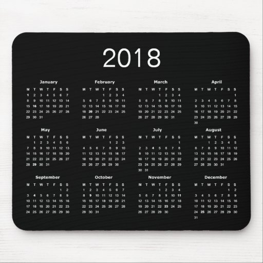 Image of Classic Simple Black And White 2018 Calendar Mouse Mat