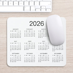 Classic Simple Black And White 2020 Calendar Mouse Mat