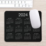 Classic Simple Black And White 2024 Calendar Mouse Mat<br><div class="desc">A simple classic 2024 calendar mouse pad with white lettering on a black background. You can even add more text or images,  customise background colour.</div>