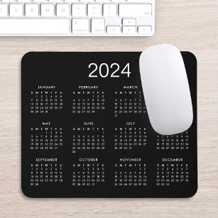 Classic Simple Black And White 2024 Calendar Mouse Mat