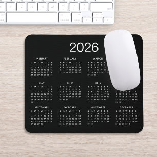 Classic Simple Black And White 2026 Calendar Mouse Mat
