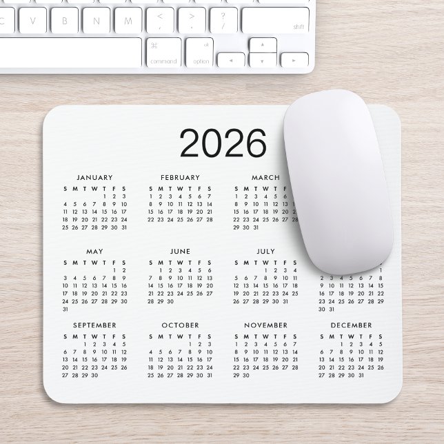 Classic Simple Black And White 2026 Calendar Mouse Mat (Creator Uploaded)