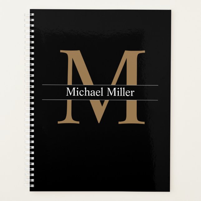 Classic Simple Black Gold Monogram Planner (Front)