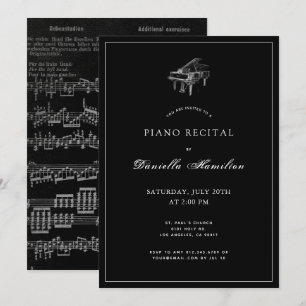 Classic Simple Black Piano Recital Invitation