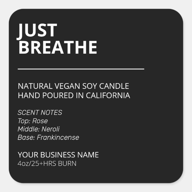 Classic Simple Black Soy Wax Candle Labels (Front)