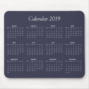 Classic Simple Blue And White 2019 Calendar Mouse Mat