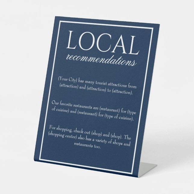 Classic Simple Blue Local Recommendations Sign (Front)