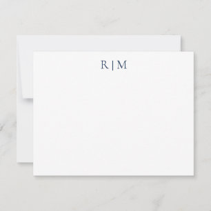Classic Simple Blue Two Monogram Note Card