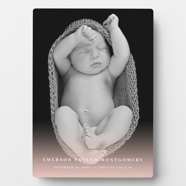 Classic Simple Blush Pink Gradient Baby Girl Photo Plaque (Front)