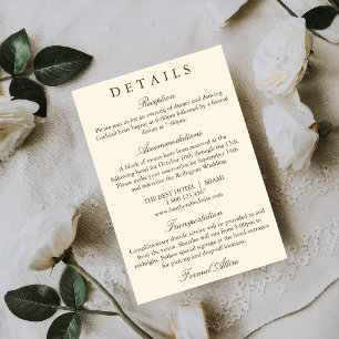 Classic Simple Brown Ivory Wedding Details Card
