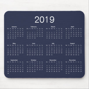 Classic Simple Custom Colour 2019 Calendar Mouse Mat