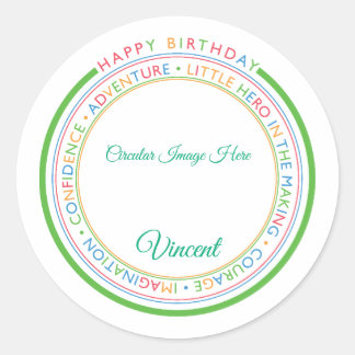 Classic Simple Custom Photo Happy Birthday  Round Sticker