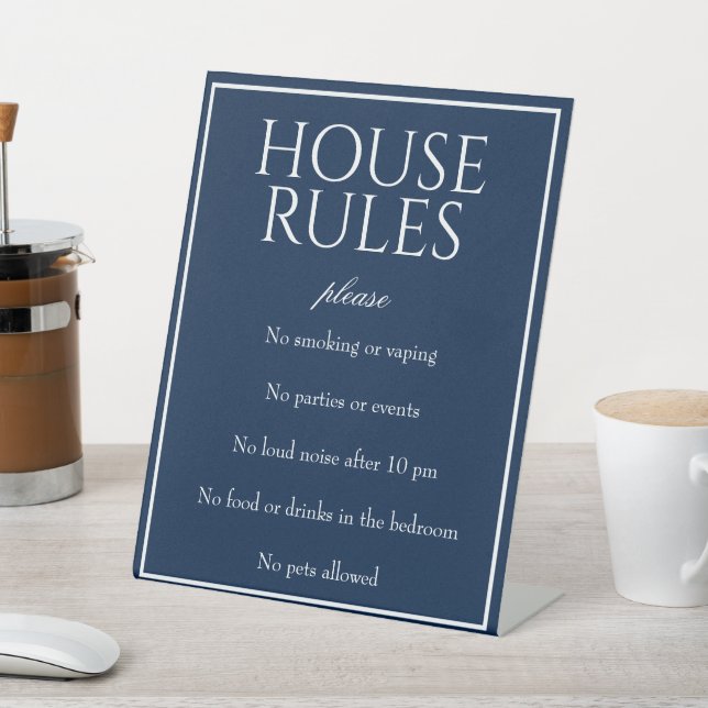 Classic Simple Dark Blue House Rules Table Sign (In SItu)