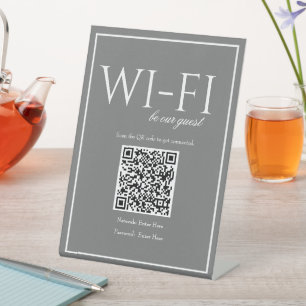 Classic Simple Dark Grey Wi-Fi QR Code Table Sign