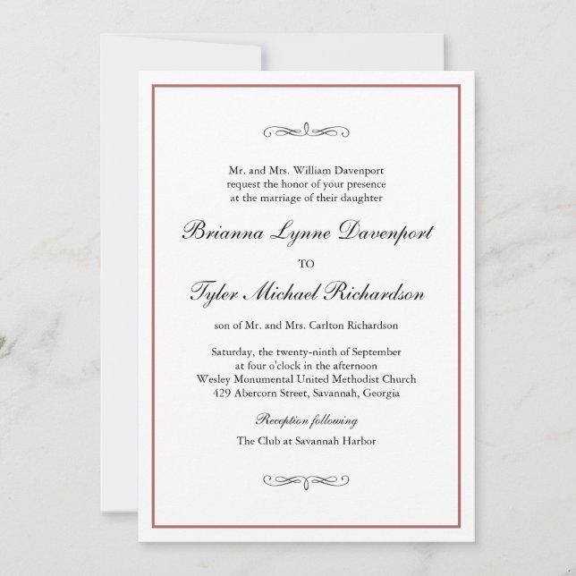Classic Simple Elegance Burnt Orange Wedding Invitation (Front)