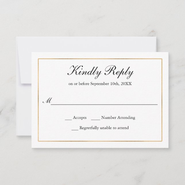 Classic Simple Elegance Gold Border RSVP Card (Front)
