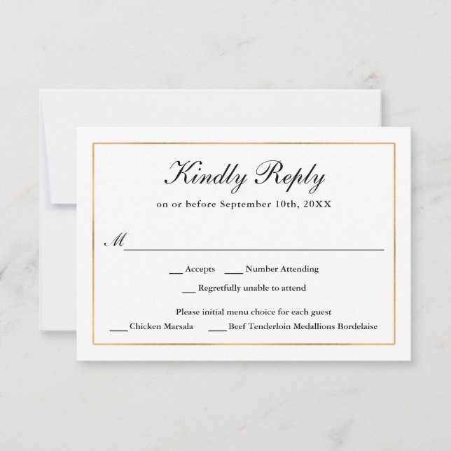 Classic Simple Elegance Gold RSVP with Menu Choice (Front)