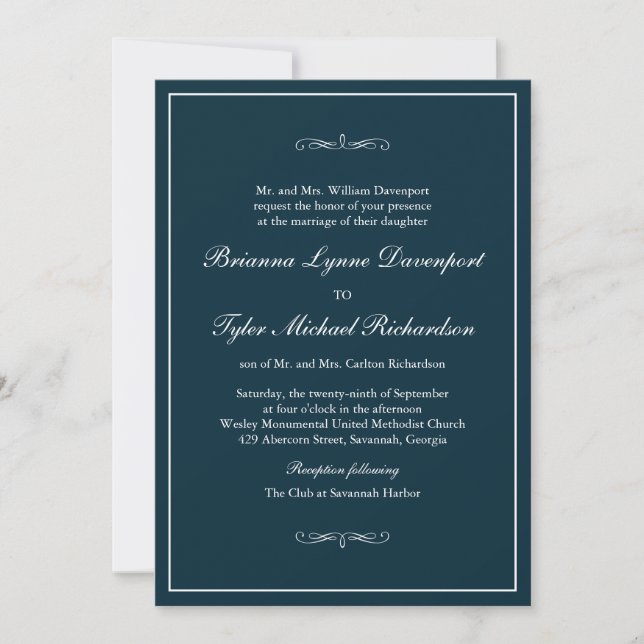 Classic Simple Elegance Navy Blue Wedding Invitation (Front)