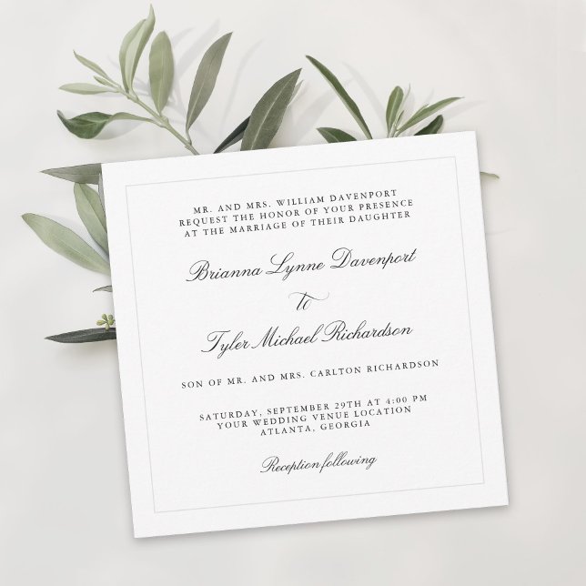 Classic Simple Elegance Square Wedding Invitation (Creator Uploaded)
